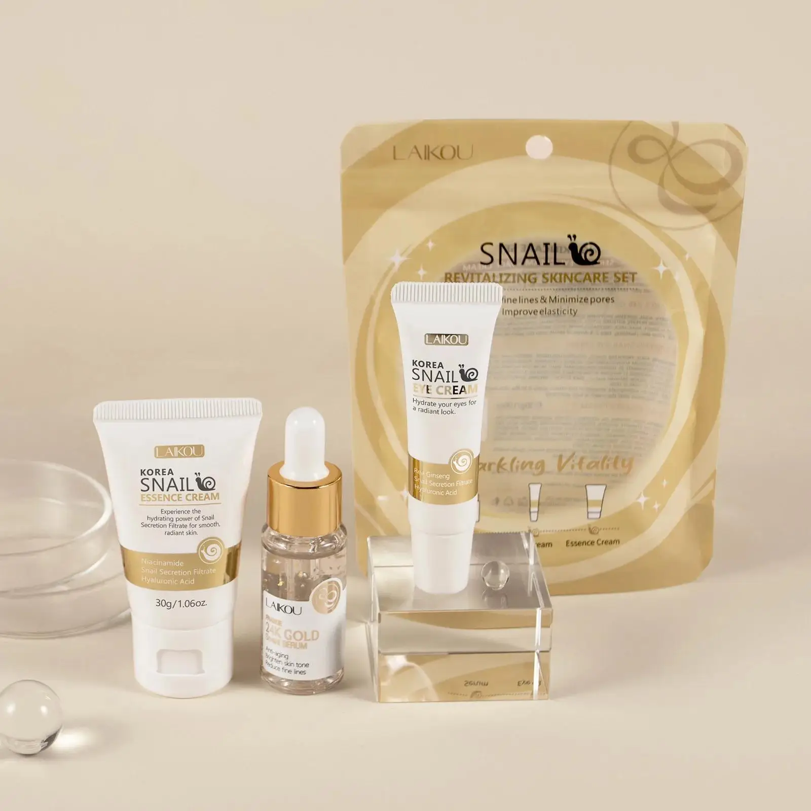Luxury Skincare Serum - 24K Gold Snail Repair Serum Augencreme-Essenz-Set