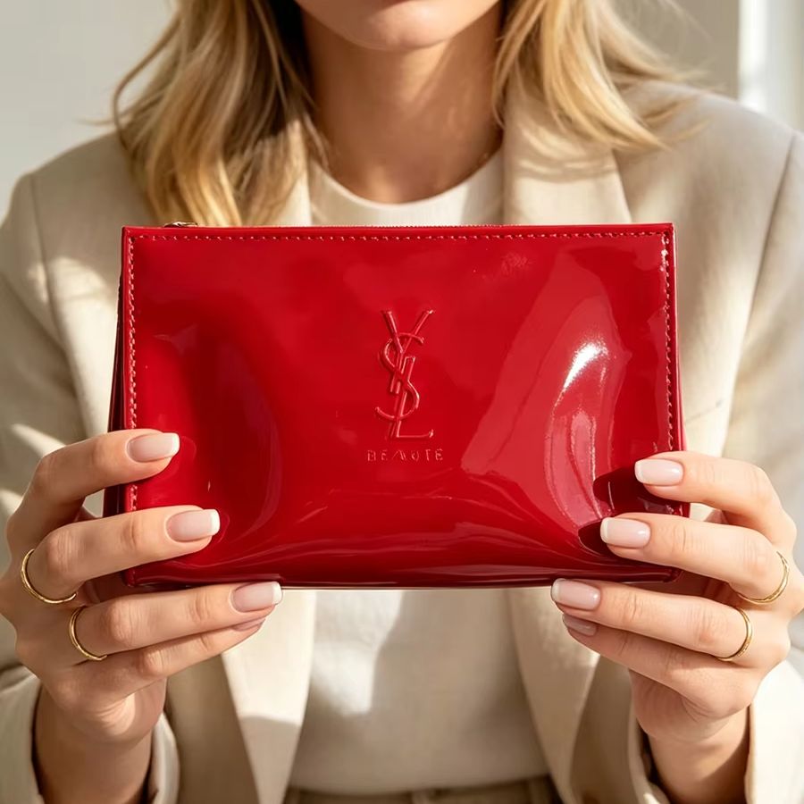 YSL Rote Lackleder-Kosmetiktas – Luxury Skincare Logo Bewertung und Preis